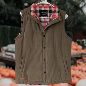 Simply Southern Preppy Sleeveless Button-Down Vest Mens S Brown Plaid Sleeveless